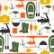 Seamless pattern with fishing supplies. Background made without clipping mask. Easy to use for backdrop, textile