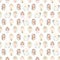 Seamless pattern with five cute girls who do beauty treatments