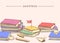 Seamless Pattern with Flag on Books or Textbooks Pile, Crumpled Paper, Pen, Pencil and Airplane. School or Office Stuff