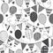 Seamless pattern with flags and balloons. Monochrome festive background. Vector illustration.