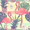 Seamless pattern with flamingo birds