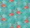 Seamless Pattern with Flamingo Birds and Tropical Leaves