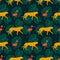 Seamless pattern with flamingo, cheetahs, leopards and tropical leaves
