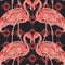 Seamless pattern with flamingo decorated with floral ornament and geometric elements.