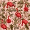 Seamless pattern with flamingos and tropical tress. Vector.