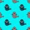 Seamless pattern, flat cartoon character seal on blue background