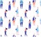 Seamless pattern with flat people walking on street. Backdrop with men and women who communicate, talk. Colorful vector