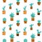 Seamless pattern with flat succulents in pots