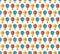 Seamless pattern in flat vector. Yellow, blue and red air balloon, aerostat flying. Travel by air. Fun, kids background for
