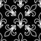 Seamless pattern. Fleur de lis. Linear graphics. Geometric symmetrical drawing. Black background.