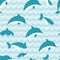 Seamless pattern with flock of dolphins.