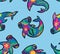 Seamless pattern with floral hammerhead sharks isolated on blue background