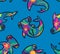 Seamless pattern with floral hammerhead sharks isolated on blue background