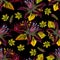 Seamless pattern flower with leaves neon colored design