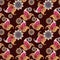 Seamless pattern with flower mandalas, paisley and bouquets of flowers