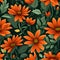 seamless pattern flower stems leaves intricate details.orange mexican sunflower illustration by Generative AI