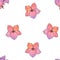 Seamless pattern flower viola with watercolor effect in pink, yellow, lilac colors on a white background