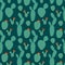 Seamless pattern of Flowering cacti and succulents . Cute Doodle style hand-drawn plants on a green background. Vector