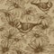 Seamless pattern with flowers and bird titmouse. V