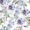 Seamless pattern with flowers. Blossom. Hyacinth. Watercolor.