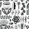 Seamless pattern with flowers, bugs and dragonfly