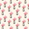 Seamless pattern with flowers in a glass jar on light background. hand made acrylic painting.