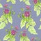 Seamless pattern of flowers and inflorescences of pink dahlias on a purple background