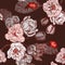 Seamless pattern with flowers and ladybird