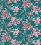 Seamless pattern with flowers and leaves on green background. Romantic floral tropical design. Patch for fabric textile prints.