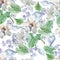 Seamless pattern with flowers. Lily. Calla. Hibiscus. Watercolor illustration.