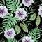 Seamless pattern with flowers. Monstera. Anemone. Watercolor illustration.