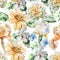 Seamless pattern with flowers. Rose. Blossom. Iris. Watercolor.