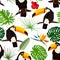 Seamless pattern with flowers and toucan bird