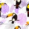 Seamless pattern with flowers and toucan bird