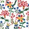 Seamless pattern of flowers, which are made in the style of avant-garde decorative