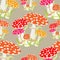 Seamless pattern with fly agaric, Amanita muscaria. vector illus