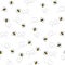 Seamless pattern with flying bees. Cartoon doodle cute bees with dotted lines