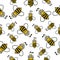 Seamless Pattern with flying cartoon bees. Cute bee character