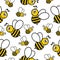 Seamless Pattern with flying cartoon bees. Cute bee character