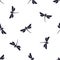 Seamless pattern with flying dragonfly with curved body