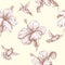 Seamless Pattern with Flying Humming Birds and Hibiscus