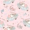 Seamless pattern with flying lambs and babies for girls. Vector