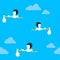 Seamless pattern of flying storks carrying a baby