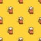 Seamless pattern with foam beer in large mugs. F