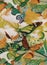 Seamless Pattern with foliage, mushrooms and Butterflies