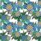 Seamless pattern folk art backdrop botanical flowers, Scandinavian colorful floral design Retro blossom and foliage ornament,