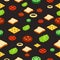 Seamless pattern of food ingredients sandwich isometric style.Vector