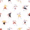 Seamless pattern with footballers playing soccer on white background. Endless repeating texture design with professional