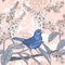 Seamless pattern with forest bird on branch