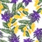 Seamless pattern with forest herb with purple leaves and yellow flowers